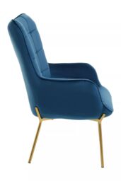 Orsina High Back Velvet Armchair with Gold Legs, Versatile & Durable Armchair, Easy to Maintain Bucket Chair in Blue - thumbnail 3