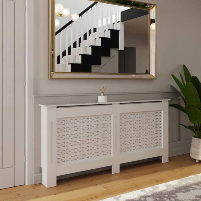 FWStyle Geometric X-Large Grey Radiator Cover (H) 82.3 (W) 172cm (D) 19cm in White - image 1