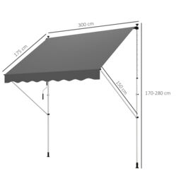 OUTSUNNY 3 x 1.5m Patio Adjust Awning Floor, Retractable Shade UV Protective in Grey - thumbnail 3