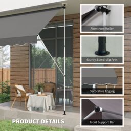 OUTSUNNY 3 x 1.5m Patio Adjust Awning Floor, Retractable Shade UV Protective in Grey - thumbnail 6