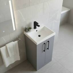 Balterley Modern Bathroom 2 Soft Close Door Vanity Unit Basin, Satin Grey, 500mm in Grey - thumbnail 4