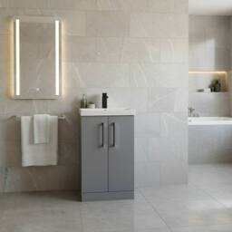 Balterley Modern Bathroom 2 Soft Close Door Vanity Unit Basin, Satin Grey, 500mm in Grey - thumbnail 2
