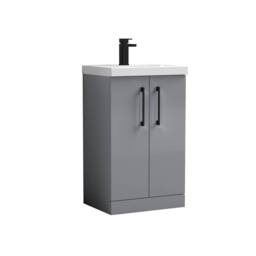 Balterley Modern Bathroom 2 Soft Close Door Vanity Unit Basin, Satin Grey, 500mm in Grey - thumbnail 1