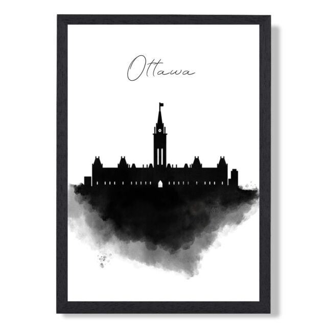 ARTZE Ottawa Watercolour Skyline City Framed Print SIZE: A2 with Black Frame - Size: A4 - image 1