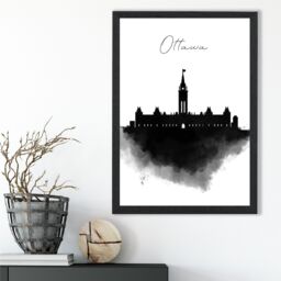 ARTZE Ottawa Watercolour Skyline City Framed Print SIZE: A2 with Black Frame - Size: A4 - thumbnail 2