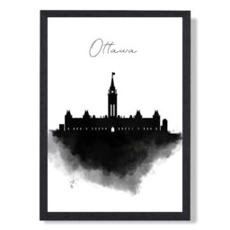ARTZE Ottawa Watercolour Skyline City Framed Print SIZE: A2 with Black Frame - Size: A4 - thumbnail 1