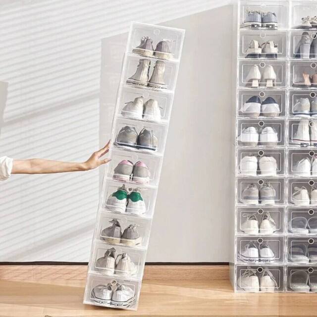 FLAVORA 12PC Stackable Clear Plastic Foldable Shoe Organiser Box for Trainers - image 1