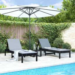 Berkfield Home Sun Loungers 2 pcs Black 199.5x60x74 cm Solid Wood Pine - thumbnail 2