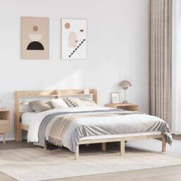 Berkfield Home Beautiful Bed Frame without Mattress 135x190 cm Double Solid Wood Pine in Natural - thumbnail 2