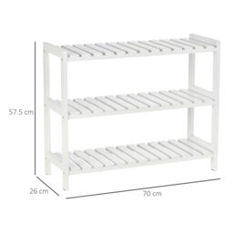HOMCOM 3-Tier Shoe Rack Wood Frame Slatted Shelves Open Hygienic Storage in White - thumbnail 3