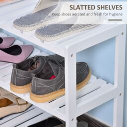 HOMCOM 3-Tier Shoe Rack Wood Frame Slatted Shelves Open Hygienic Storage in White - thumbnail 6
