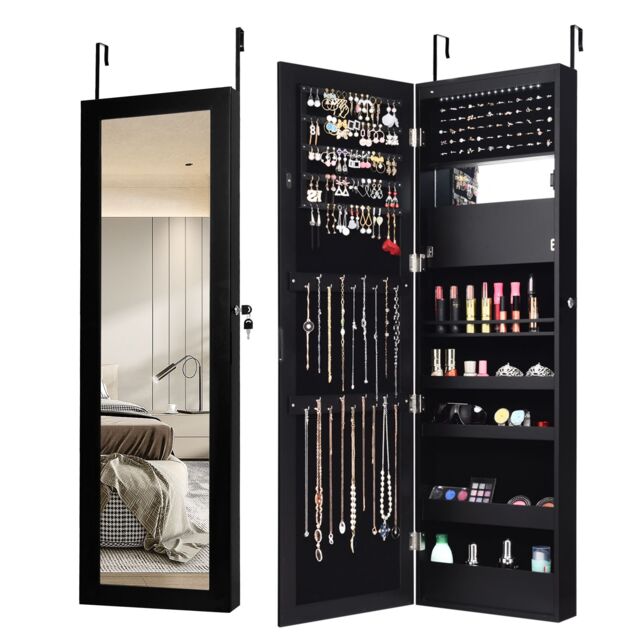 Costway Wall/Door Mounted Jewelry Armoire Organizer Full-length Mirror Storage Cabinet in Black - image 1