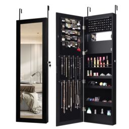 Costway Wall/Door Mounted Jewelry Armoire Organizer Full-length Mirror Storage Cabinet in Black