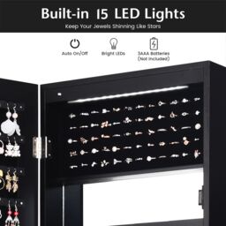 Costway Wall/Door Mounted Jewelry Armoire Organizer Full-length Mirror Storage Cabinet in Black - thumbnail 4