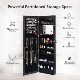 Costway Wall/Door Mounted Jewelry Armoire Organizer Full-length Mirror Storage Cabinet in Black - thumbnail 3
