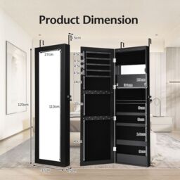Costway Wall/Door Mounted Jewelry Armoire Organizer Full-length Mirror Storage Cabinet in Black - thumbnail 2