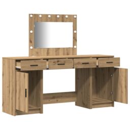 Berkfield Home 3 Piece Dressing Table Set with LED Artisan Oak Engineered Wood in Brown - thumbnail 5