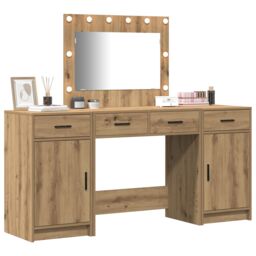 Berkfield Home 3 Piece Dressing Table Set with LED Artisan Oak Engineered Wood in Brown - thumbnail 3