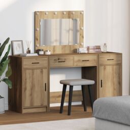 Berkfield Home 3 Piece Dressing Table Set with LED Artisan Oak Engineered Wood in Brown