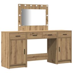 Berkfield Home 3 Piece Dressing Table Set with LED Artisan Oak Engineered Wood in Brown - thumbnail 2