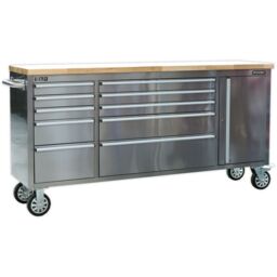 Loops 1990 x 490 x 950mm Mobile STAINLESS STEEL Tool Cabinet - 10 Drawer & Cupboard in Metallics - thumbnail 1