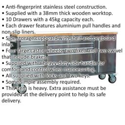 Loops 1990 x 490 x 950mm Mobile STAINLESS STEEL Tool Cabinet - 10 Drawer & Cupboard in Metallics - thumbnail 2