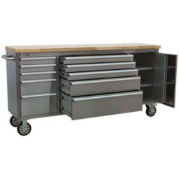 Loops 1990 x 490 x 950mm Mobile STAINLESS STEEL Tool Cabinet - 10 Drawer & Cupboard in Metallics - thumbnail 5