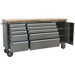Loops 1990 x 490 x 950mm Mobile STAINLESS STEEL Tool Cabinet - 10 Drawer & Cupboard in Metallics - thumbnail 4