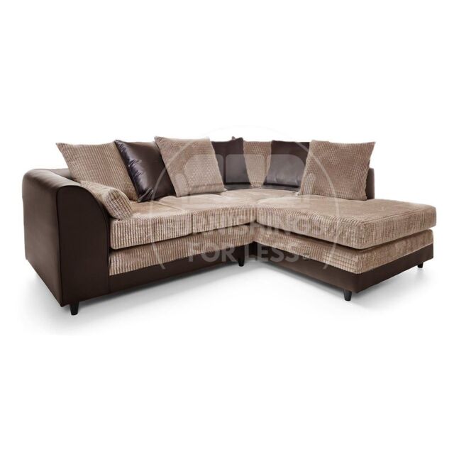 Furnishings For Less UK Luca 3-4 Seater L Shaped Corner Sofa Fabric & Leather Trim Brown & Beige Right Hand Facing - image 1