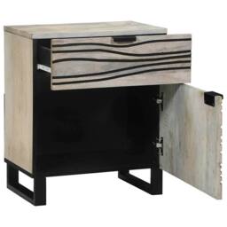 Berkfield Home Modern Bedside Tables with Drawer White & Black 50 x 33 x 60 cm - thumbnail 3