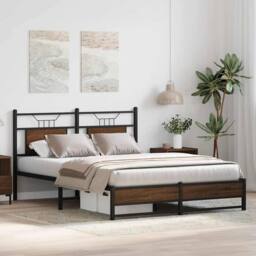 Berkfield Home Decorative Bed Frame without Mattress Brown Oak 137x190 cm Engine - thumbnail 4