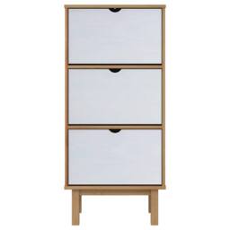 Berkfield Home Shoe Cabinet OTTA with 3 Drawers Brown&White Solid Wood Pine in Brown - thumbnail 4