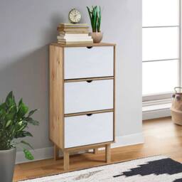 Berkfield Home Shoe Cabinet OTTA with 3 Drawers Brown&White Solid Wood Pine in Brown - thumbnail 2