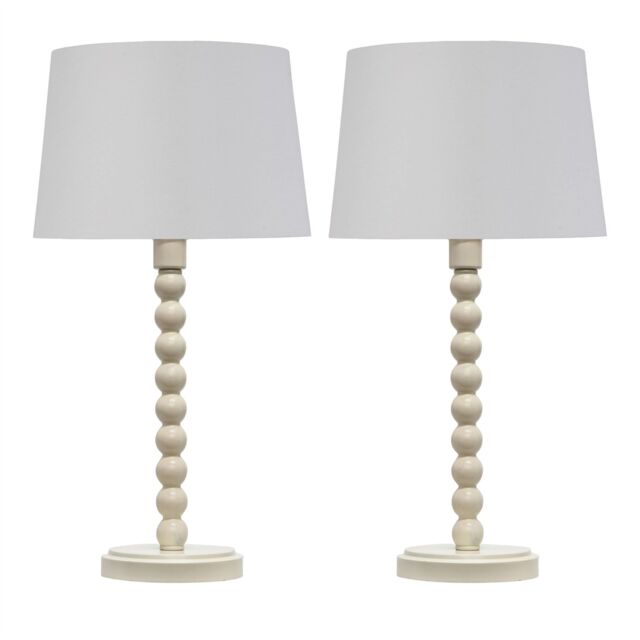 First Choice Lighting Set of 2 Bobbin - Ivory Lamps with White & Chrome Shades - image 1