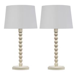 First Choice Lighting Set of 2 Bobbin - Ivory Lamps with White & Chrome Shades - thumbnail 1