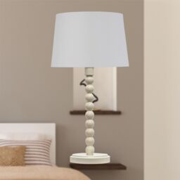 First Choice Lighting Set of 2 Bobbin - Ivory Lamps with White & Chrome Shades - thumbnail 6