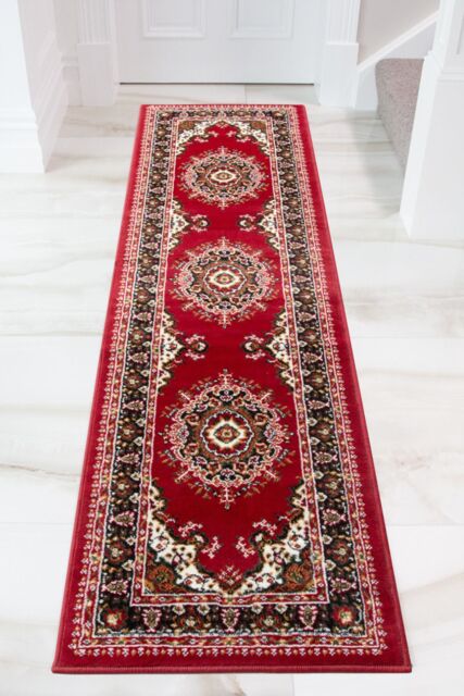 Kukoon Runner Rug Red Bordered Traditional Long Hallway Rugs - Size: 60 cm x 230 cm - image 1