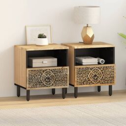 Berkfield Home Bedside Cabinets 2 pcs 40x33x46 cm Solid Wood Mango in Brown - Size: 40 x 33 x 46 cm - thumbnail 3