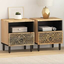 Berkfield Home Bedside Cabinets 2 pcs 40x33x46 cm Solid Wood Mango in Brown - Size: 40 x 33 x 46 cm - thumbnail 1