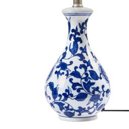 Wyld and Coco Blue and White Floral Porcelain Table Lamp - Linen Drum Shade - thumbnail 6