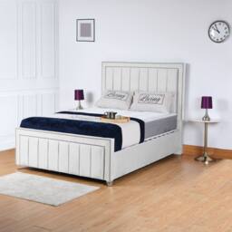 UK Bed Furniture Fiona Slatted Base Upholstered Bed with 48 Inch Headboard in White - Size: Super King - thumbnail 1
