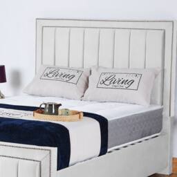 UK Bed Furniture Fiona Slatted Base Upholstered Bed with 48 Inch Headboard in White - Size: Super King - thumbnail 2