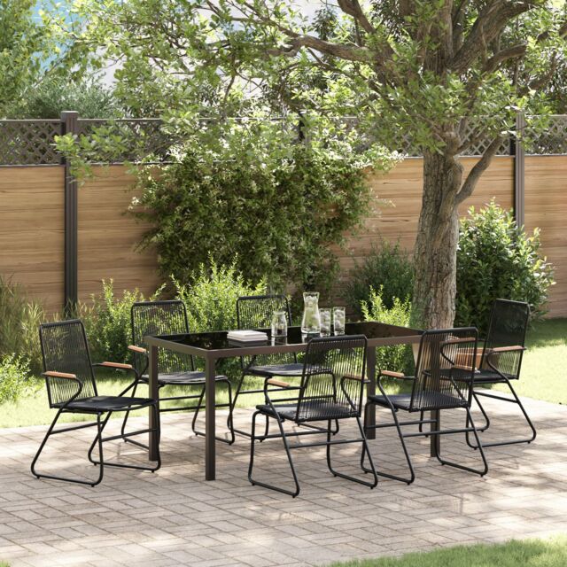 Berkfield Home 7 Piece Garden Dining Set Black PVC Rattan - image 1