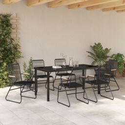 Berkfield Home 7 Piece Garden Dining Set Black PVC Rattan - thumbnail 4