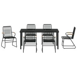 Berkfield Home 7 Piece Garden Dining Set Black PVC Rattan - thumbnail 7