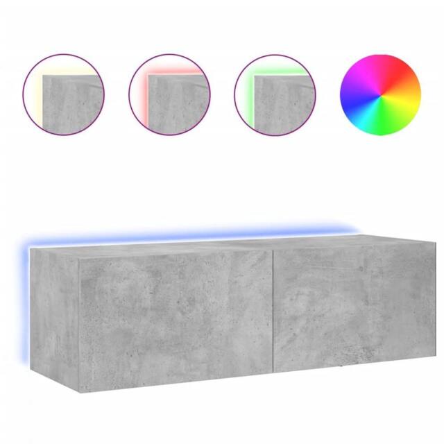 Berkfield Home TV Wall Cabinet with LED Lights Concrete Grey 100x35x31 cm - Size: 100 x 35 x 31 cm - image 1
