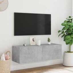 Berkfield Home TV Wall Cabinet with LED Lights Concrete Grey 100x35x31 cm - Size: 100 x 35 x 31 cm - thumbnail 6