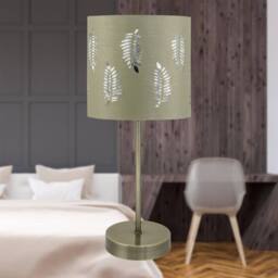 First Choice Lighting Set of 2 Antique Brass Stick Table Lamps with Sage Green Fern Shades in Bronze - thumbnail 2