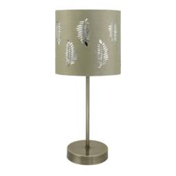 First Choice Lighting Set of 2 Antique Brass Stick Table Lamps with Sage Green Fern Shades in Bronze - thumbnail 4