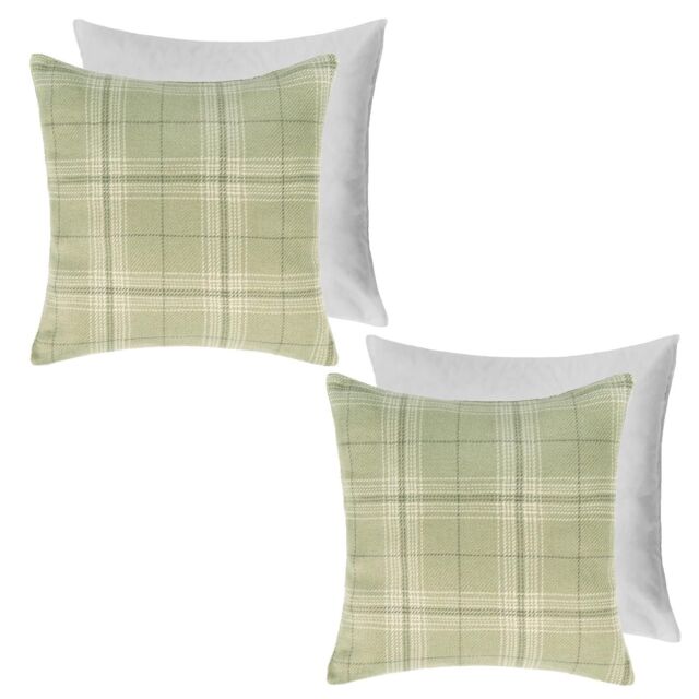 OHS 2 Pack Woven Check Filled Cushions Printed Soft in Light Green - Size: 45 cm x 45 cm - image 1